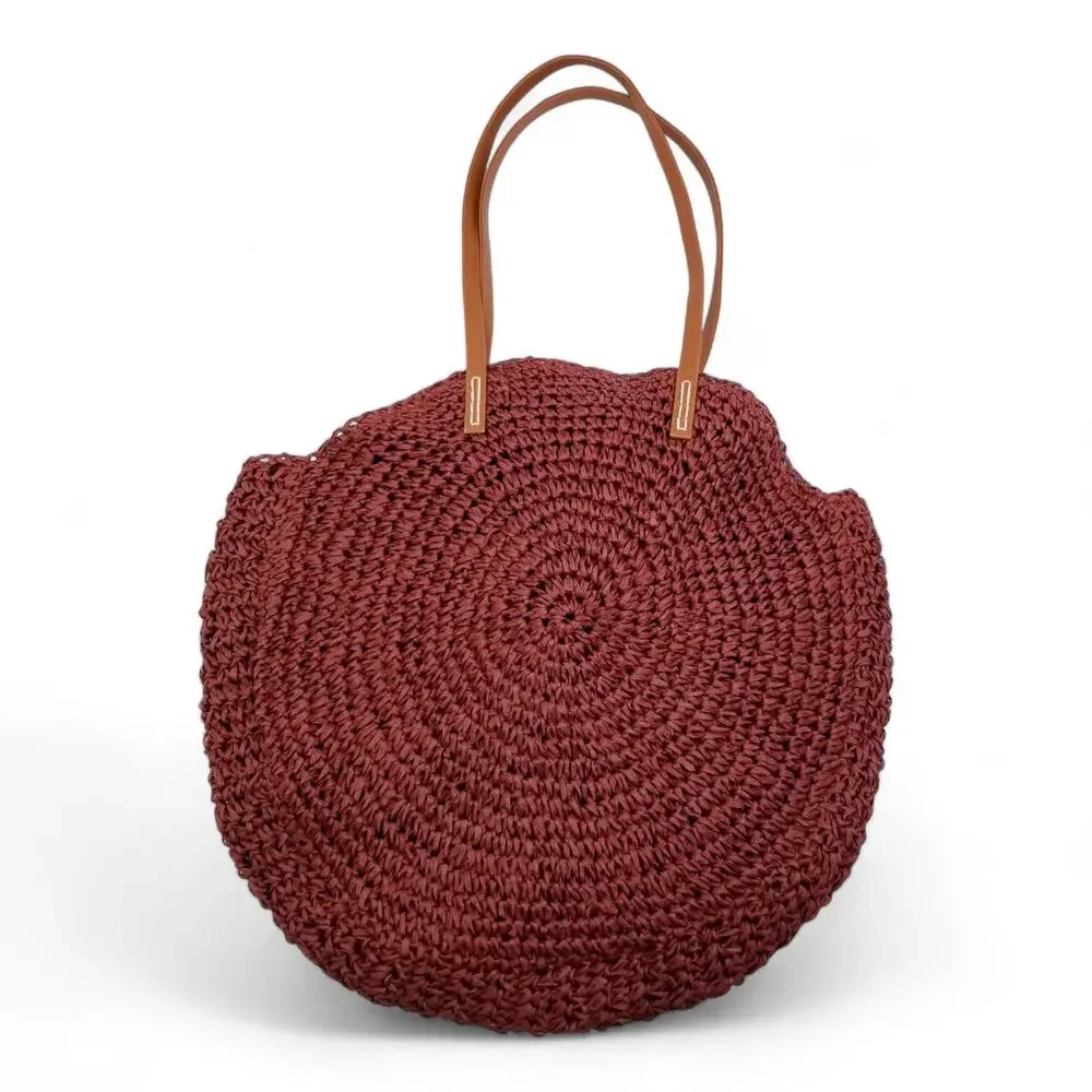AMERICAN EAGLE OUTFITTERS Circular Round Crochet Tote Lined Rust - Picture 3 of 8